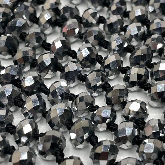Silver Metallic 7mm Rondelle Faceted Cut Crystal Glass Bead 54" Boho Sparkly - Picture 6 of 7